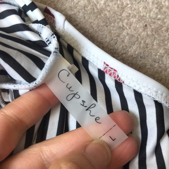 Cupshe | One Piece Swimsuit Flamingo Floral Stripes Print Crossed Straps - Picture 7 of 7